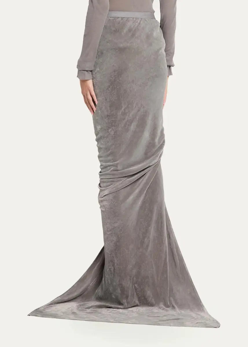 Rick Owens Edfu Ruched Velvet Maxi Skirt | Thumbnail 3 Rick Owens Edfu Ruched Velvet Maxi Skirt | Thumbnail 3