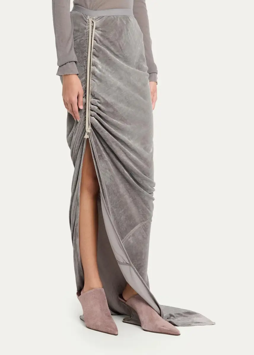 Rick Owens Edfu Ruched Velvet Maxi Skirt | Thumbnail 4 Rick Owens Edfu Ruched Velvet Maxi Skirt | Thumbnail 4