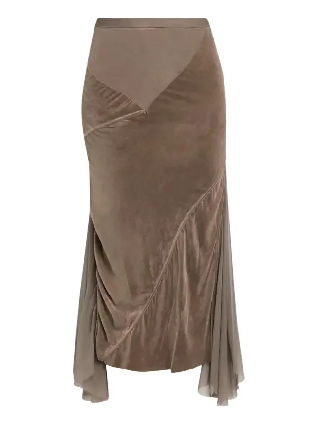Mixed-Media Sliced Patchwork Midi Skirt Mixed-Media Sliced Patchwork Midi Skirt