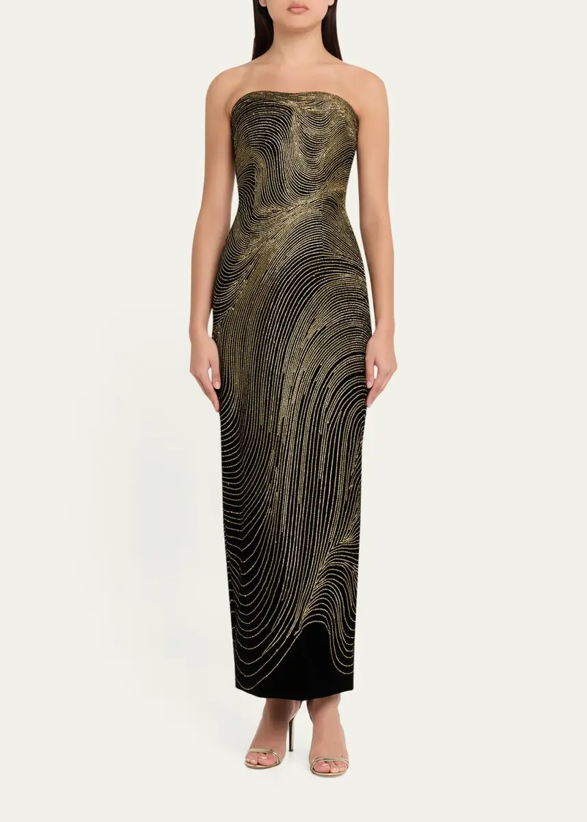 Oscar de la Renta Strapless Shimmering Velvet Column Gown | Thumbnail 2 Oscar de la Renta Strapless Shimmering Velvet Column Gown | Thumbnail 2