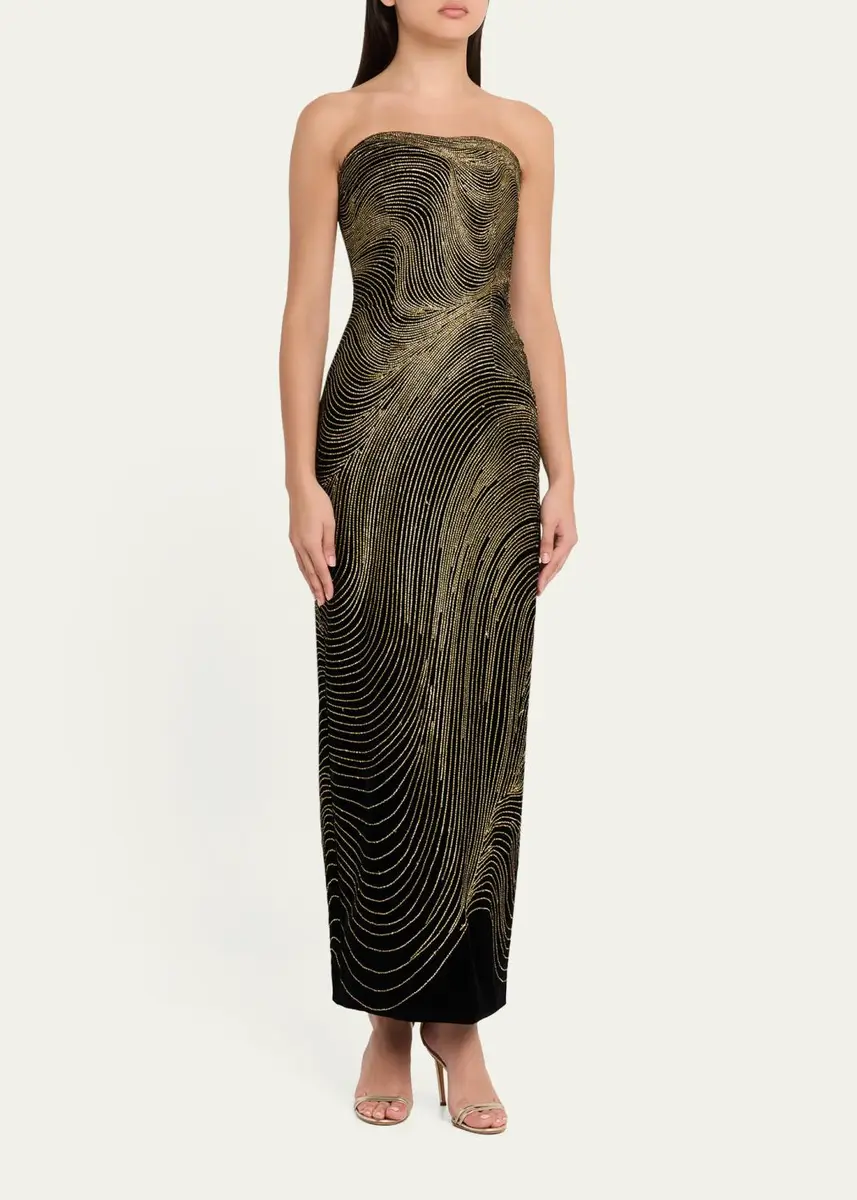 Oscar de la Renta Strapless Shimmering Velvet Column Gown | Thumbnail 4 Oscar de la Renta Strapless Shimmering Velvet Column Gown | Thumbnail 4