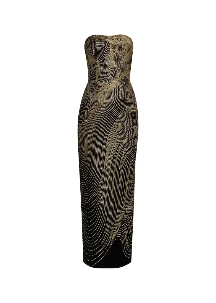 Oscar de la Renta Strapless Shimmering Velvet Column Gown