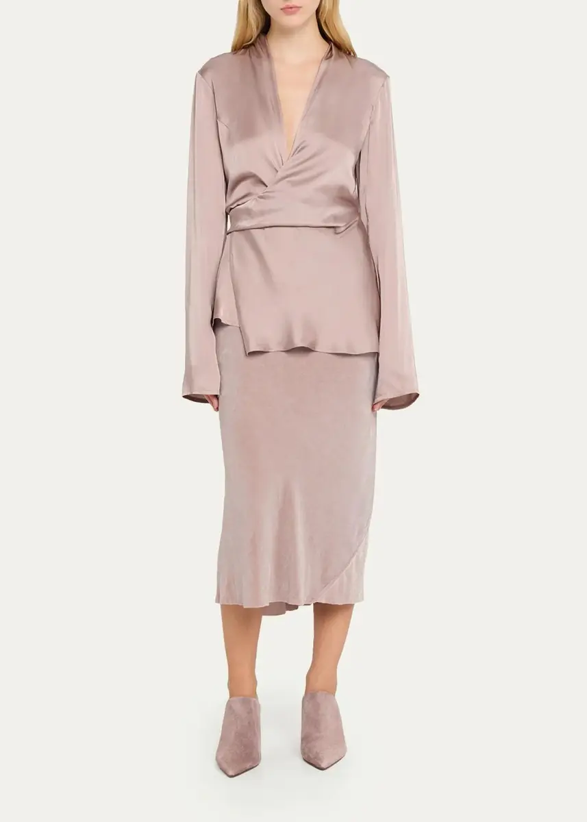 Rick Owens Laura Long-Sleeve Satin Wrap Top | Thumbnail 2