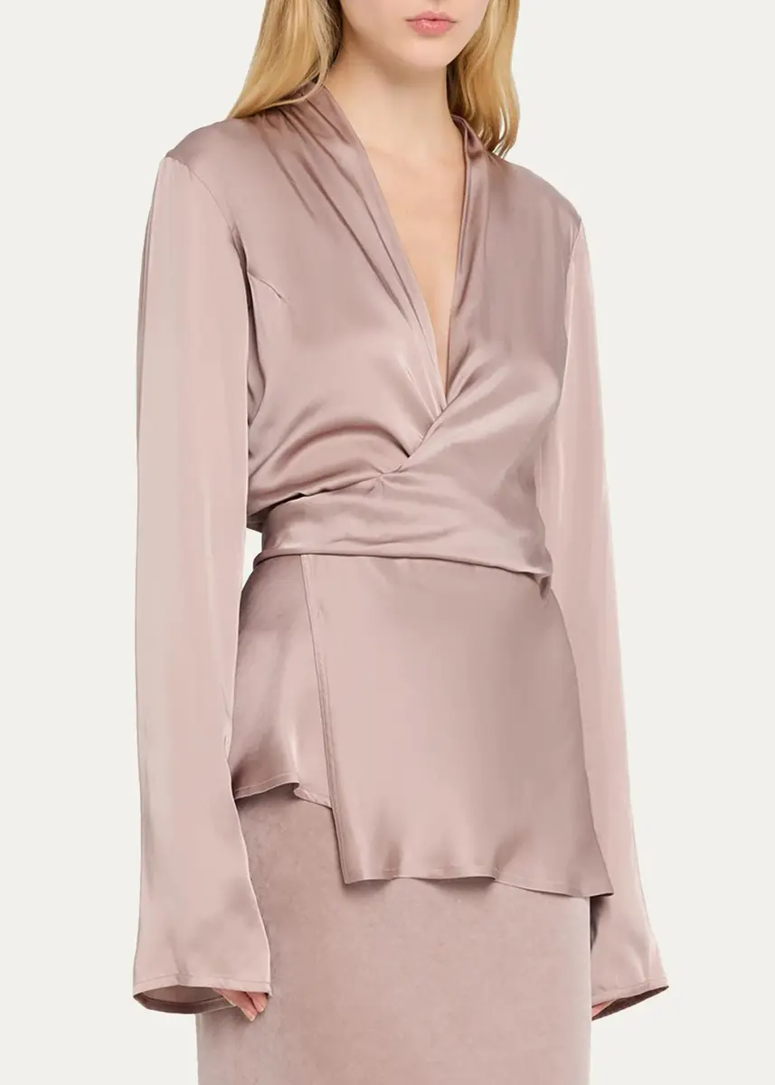 Rick Owens Laura Long-Sleeve Satin Wrap Top | Thumbnail 4