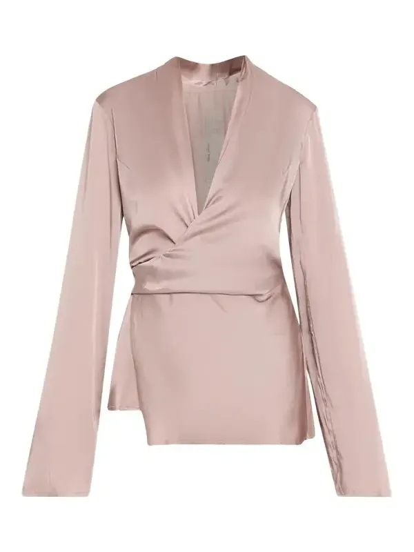 Laura Long-Sleeve Satin Wrap Top
