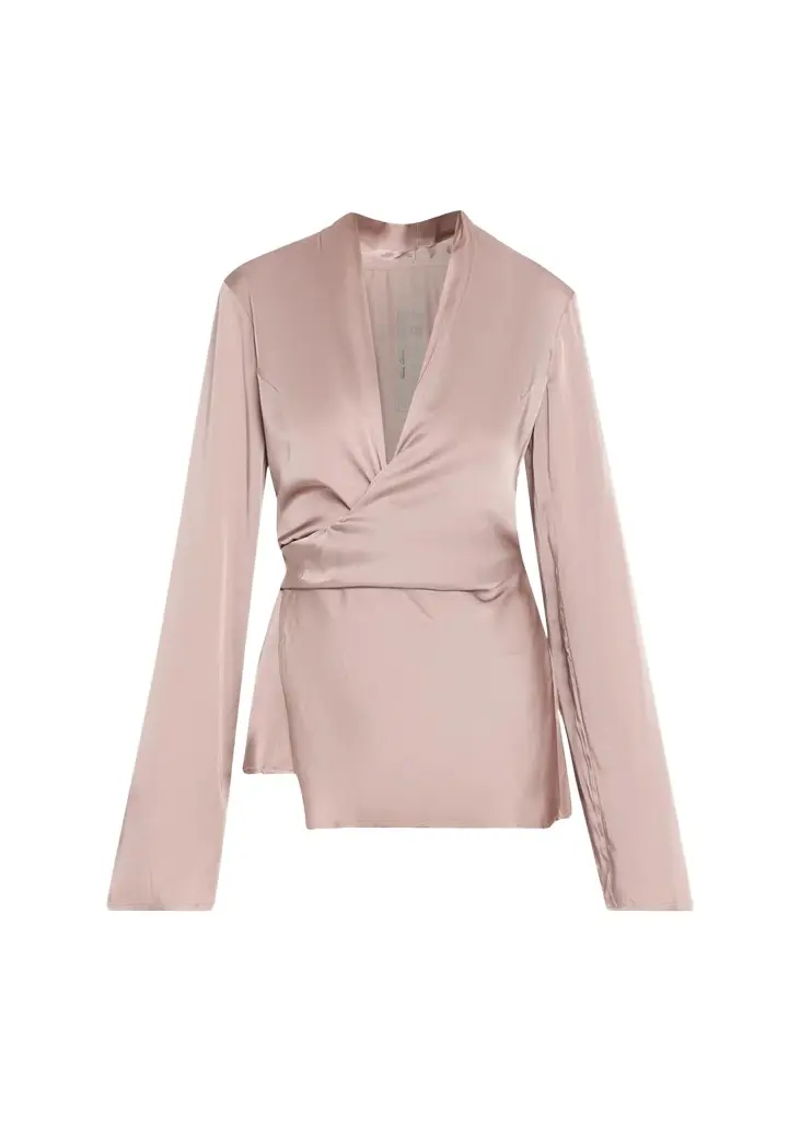 Rick Owens Laura Long-Sleeve Satin Wrap Top