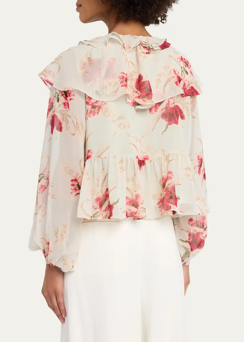 Cinq à Sept Wilted Poppy Ruffle Chiffon Blouse | Thumbnail 3 Cinq à Sept Wilted Poppy Ruffle Chiffon Blouse | Thumbnail 3