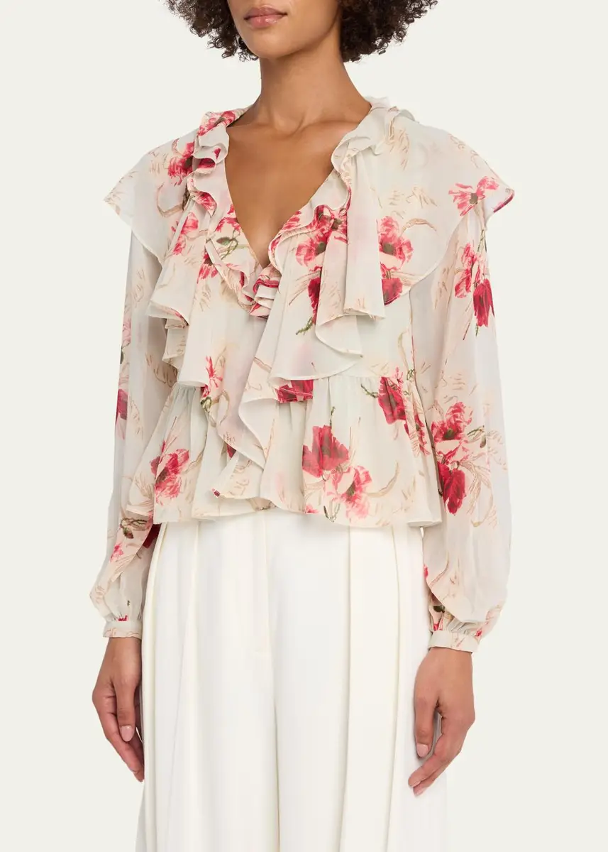 Cinq à Sept Wilted Poppy Ruffle Chiffon Blouse | Thumbnail 4 Cinq à Sept Wilted Poppy Ruffle Chiffon Blouse | Thumbnail 4