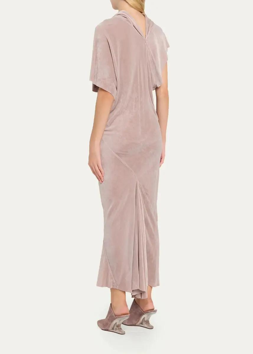Rick Owens Seb Draped Velvet Asymmetric Short-Sleeve Midi Dress | Thumbnail 3 Rick Owens Seb Draped Velvet Asymmetric Short-Sleeve Midi Dress | Thumbnail 3