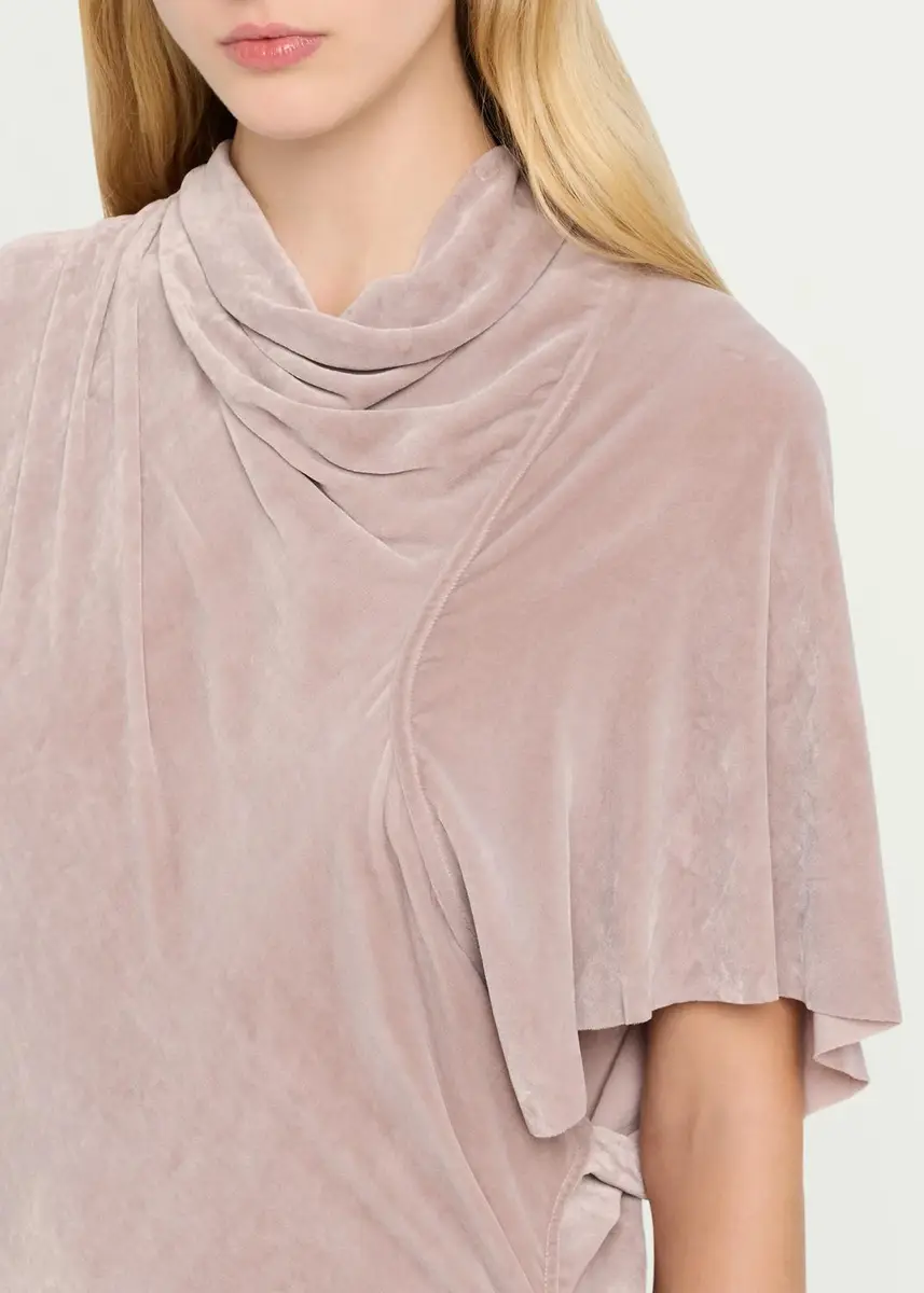 Rick Owens Seb Draped Velvet Asymmetric Short-Sleeve Midi Dress | Thumbnail 5 Rick Owens Seb Draped Velvet Asymmetric Short-Sleeve Midi Dress | Thumbnail 5