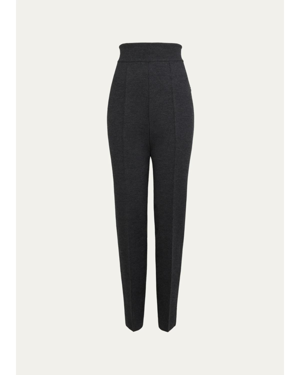 High-Rise Wool Knit Tapered-Leg Pants