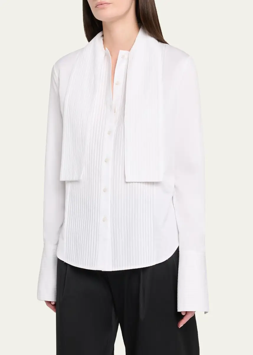 Brandon Maxwell Inez Pleated Draped Tuxedo Shirt | Thumbnail 4 Brandon Maxwell Inez Pleated Draped Tuxedo Shirt | Thumbnail 4