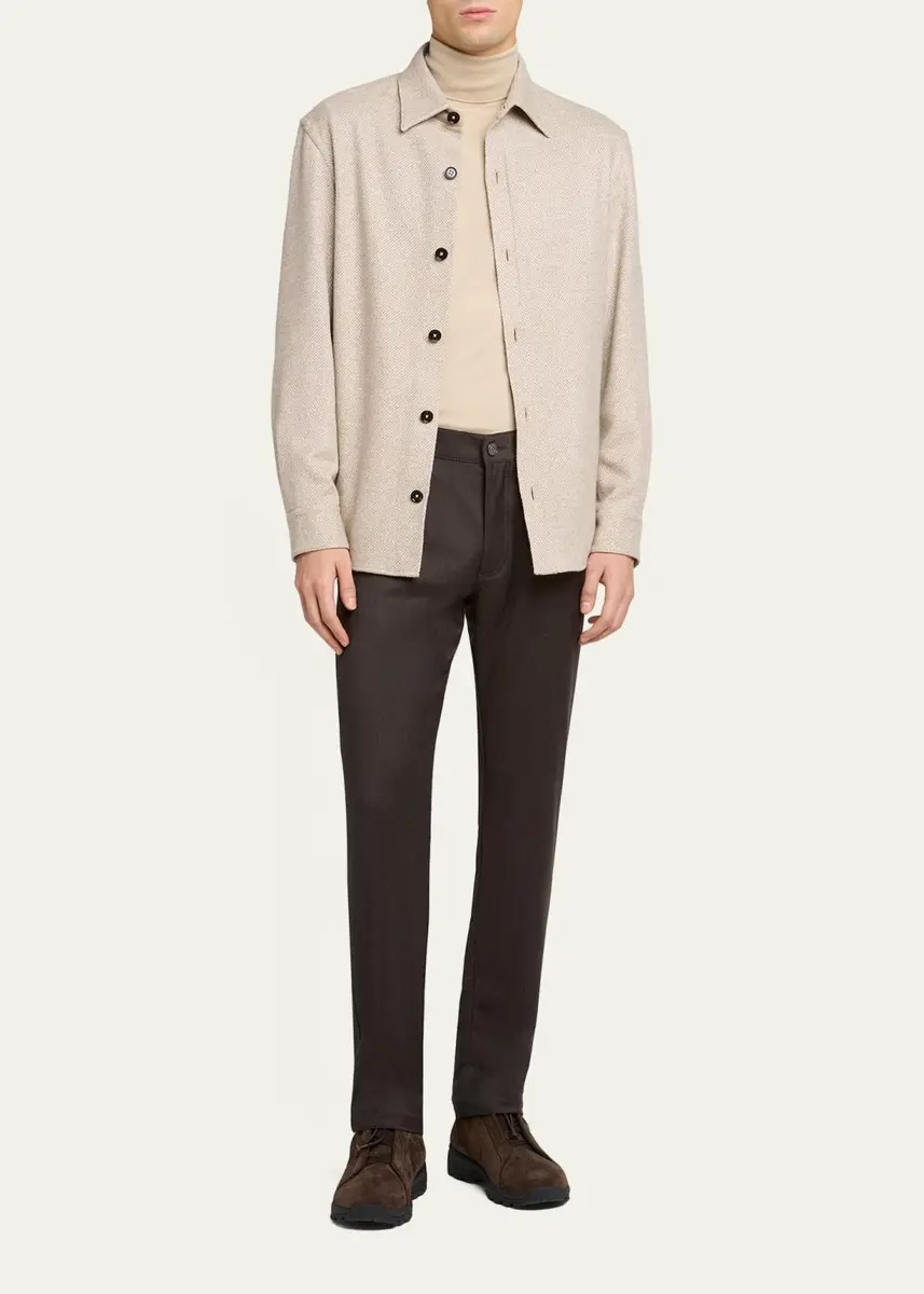 Zegna Men's Cashmere and Silk Herringbone Overshirt | Thumbnail 2