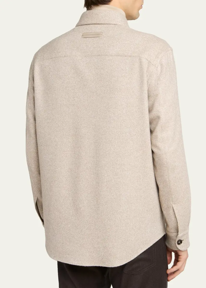 Zegna Men's Cashmere and Silk Herringbone Overshirt | Thumbnail 3
