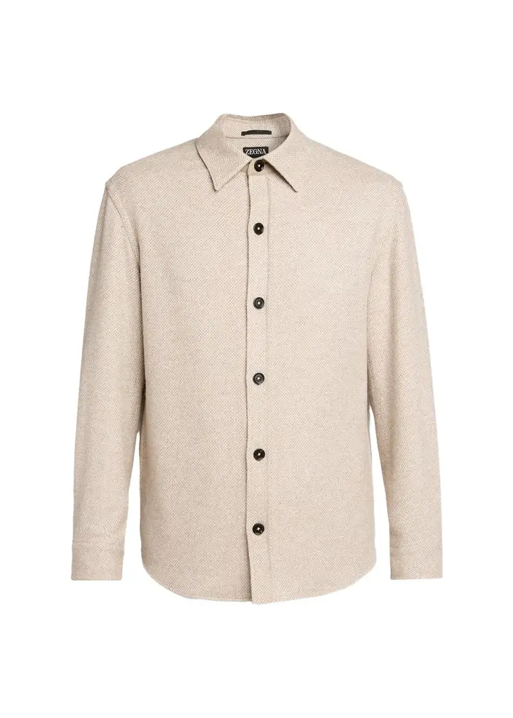 Zegna Men's Cashmere and Silk Herringbone Overshirt