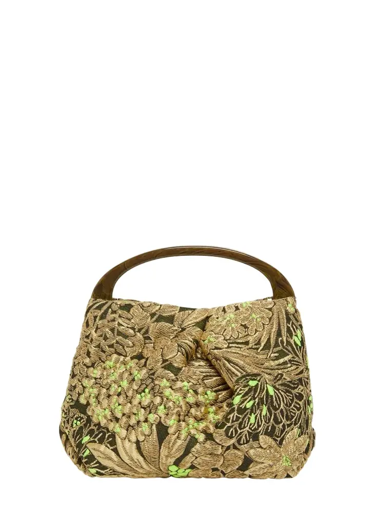 Dries Van Noten Pleated Floral Tapestry Top-Handle Bag