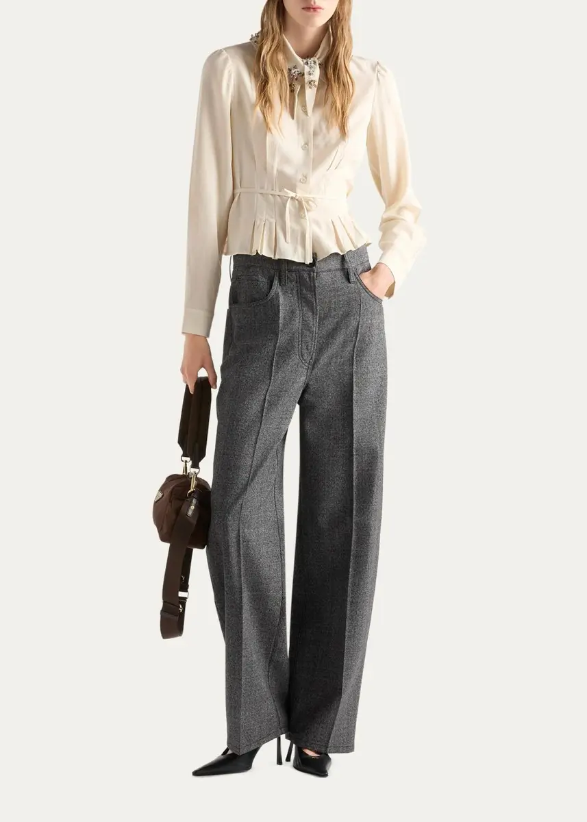 Prada Pleated Silk Handkerchief Scarf Button-Down Shirt | Thumbnail 2