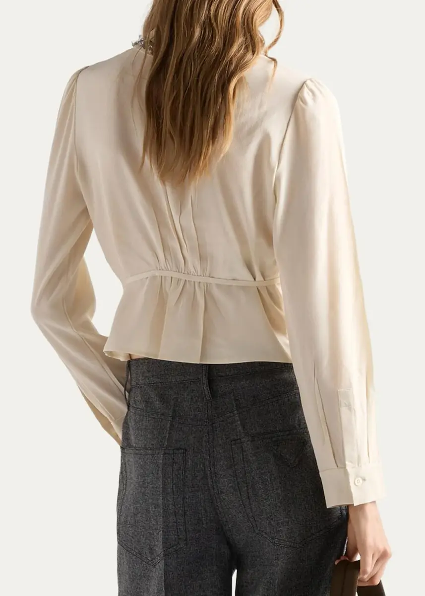 Prada Pleated Silk Handkerchief Scarf Button-Down Shirt | Thumbnail 3