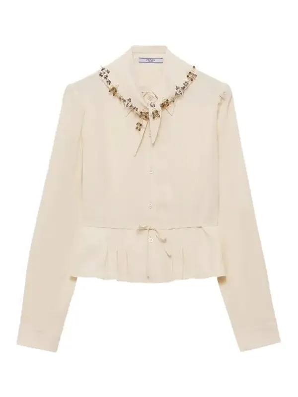 Pleated Silk Handkerchief Scarf Button-Down Shirt
