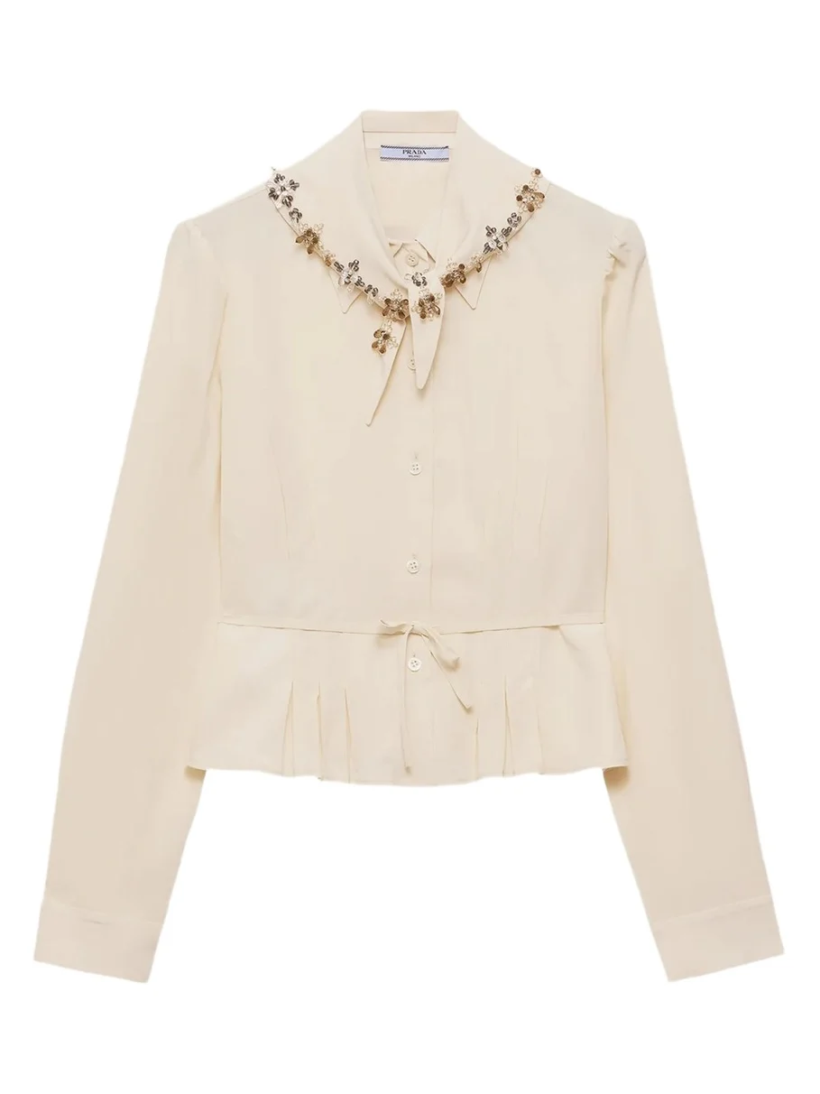 Prada Pleated Silk Handkerchief Scarf Button-Down Shirt