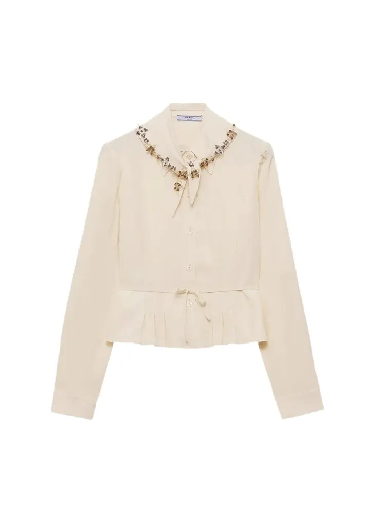 Pleated Silk Handkerchief Scarf Button-Down Shirt Pleated Silk Handkerchief Scarf Button-Down Shirt