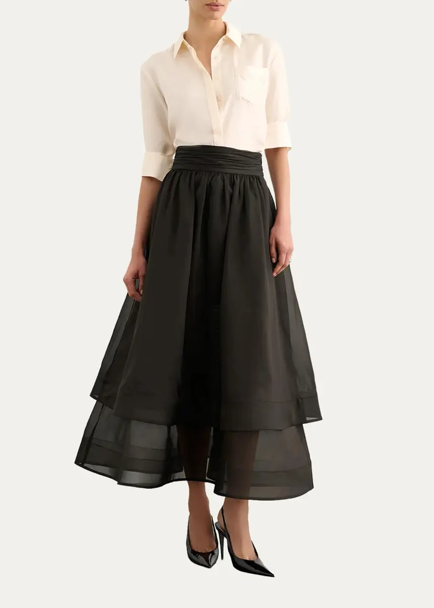Toccin Amber Tiered Sheer Silk Midi Skirt | Thumbnail 2