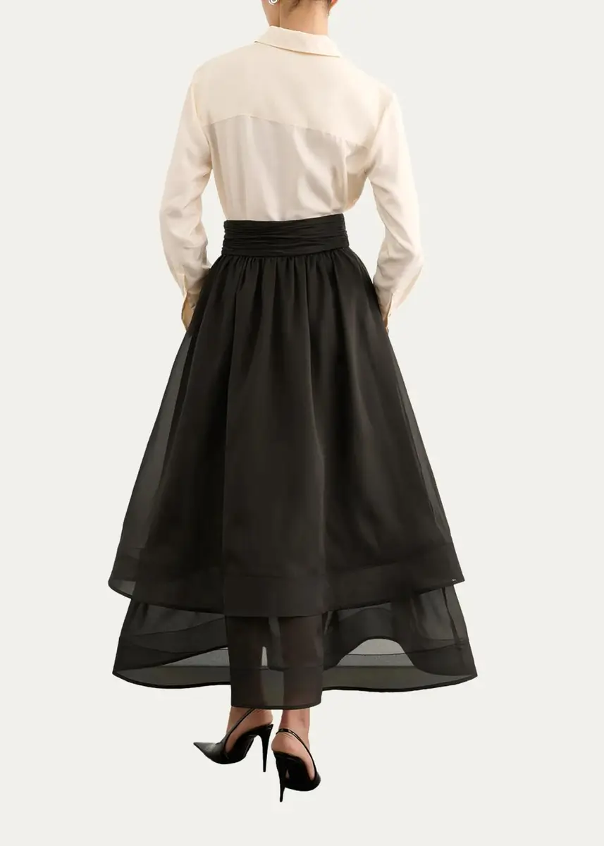 Toccin Amber Tiered Sheer Silk Midi Skirt | Thumbnail 3