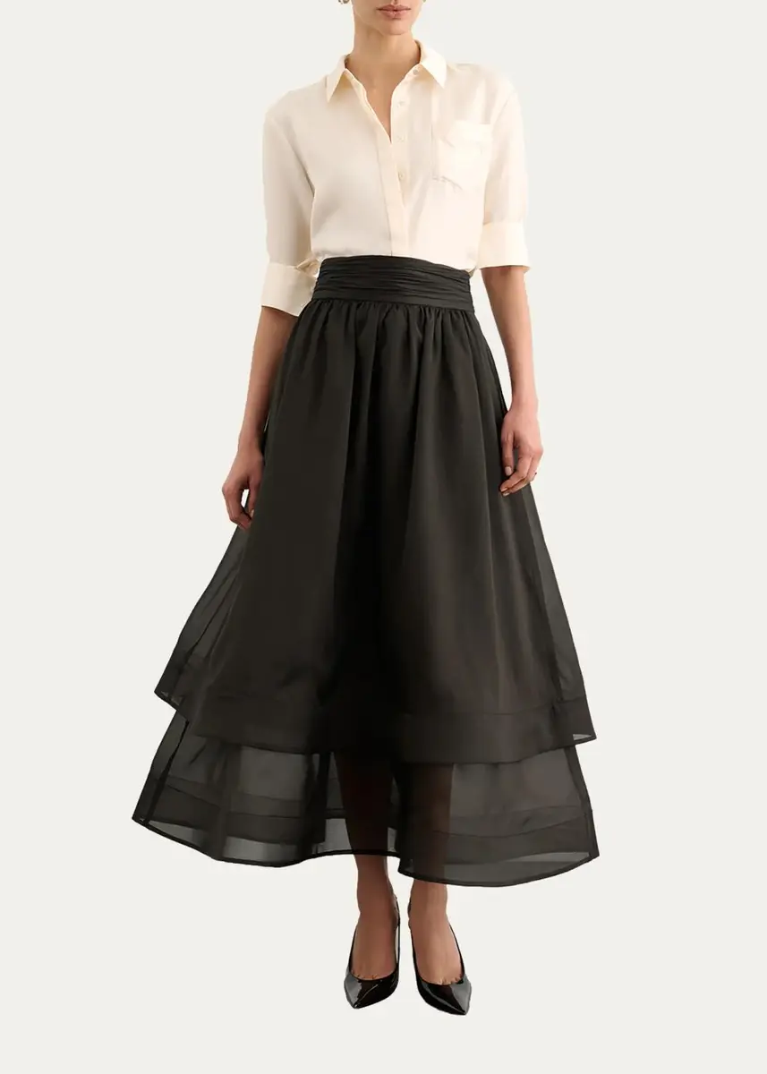 Toccin Amber Tiered Sheer Silk Midi Skirt | Thumbnail 4