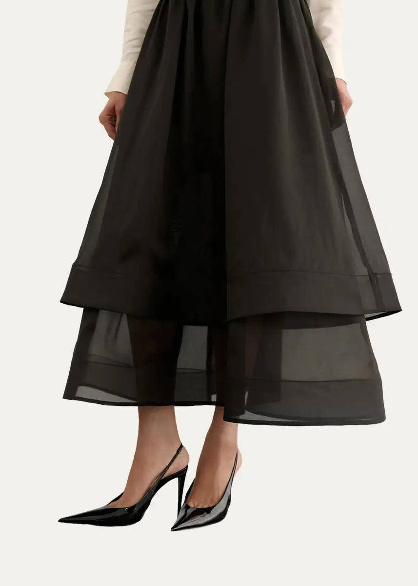Toccin Amber Tiered Sheer Silk Midi Skirt | Thumbnail 5