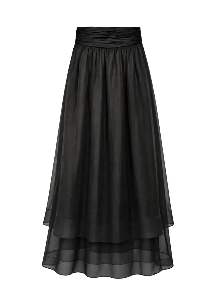 Toccin Amber Tiered Sheer Silk Midi Skirt
