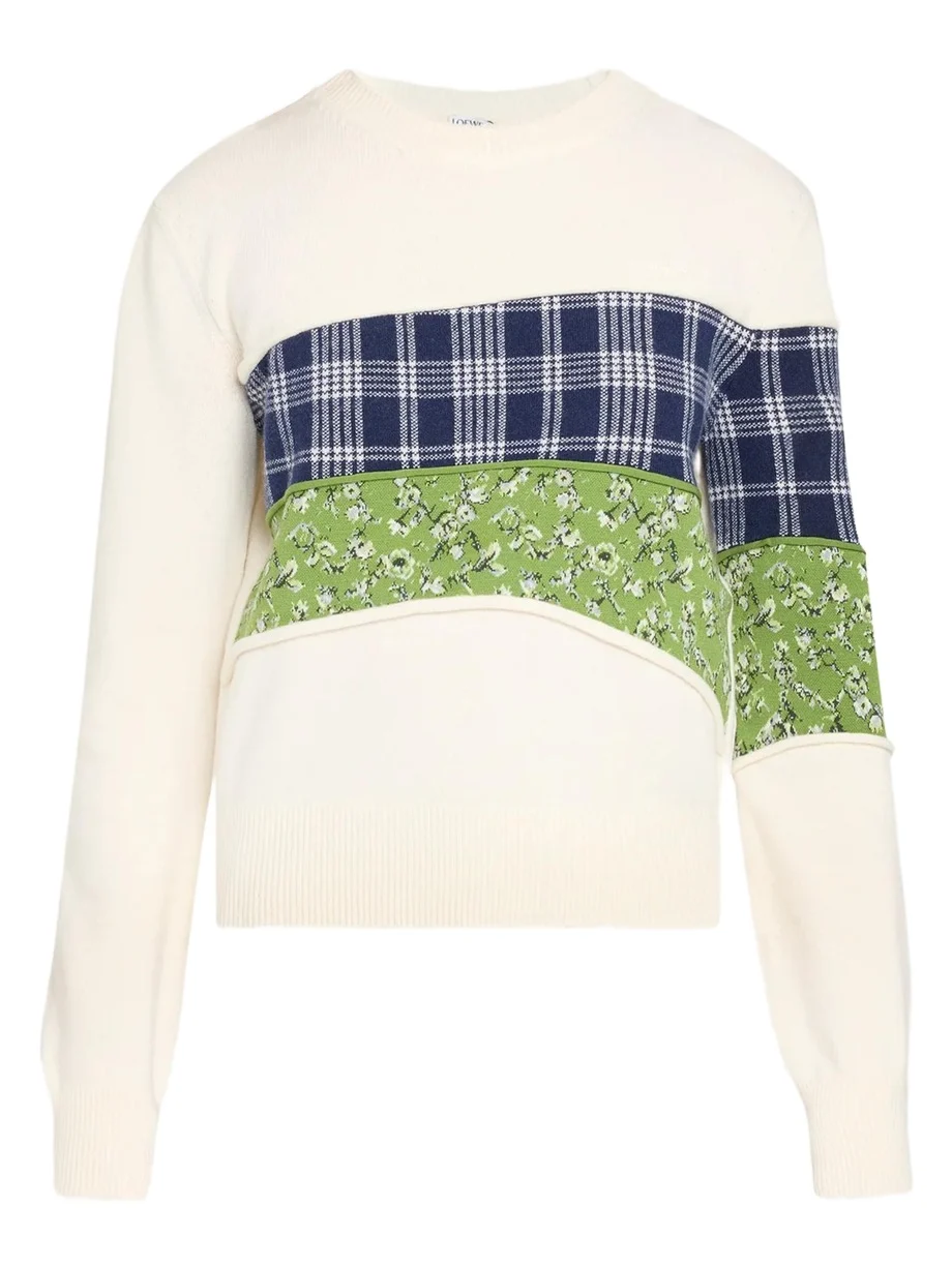Loewe Patchwork Wool Knit Crewneck Sweater