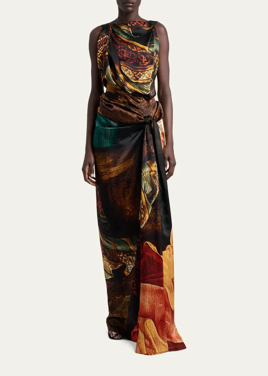 Dries Van Noten Daralyn Abstract Silk Twisted-Front Maxi Dress | Thumbnail 2 Dries Van Noten Daralyn Abstract Silk Twisted-Front Maxi Dress | Thumbnail 2