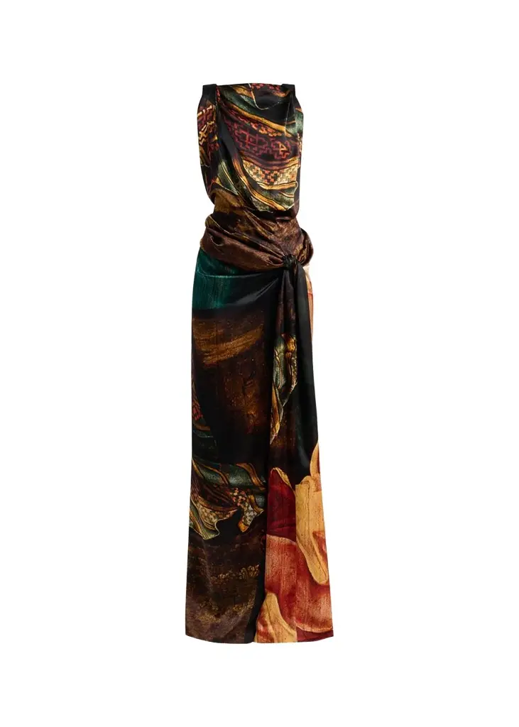 Daralyn Abstract Silk Twisted-Front Maxi Dress