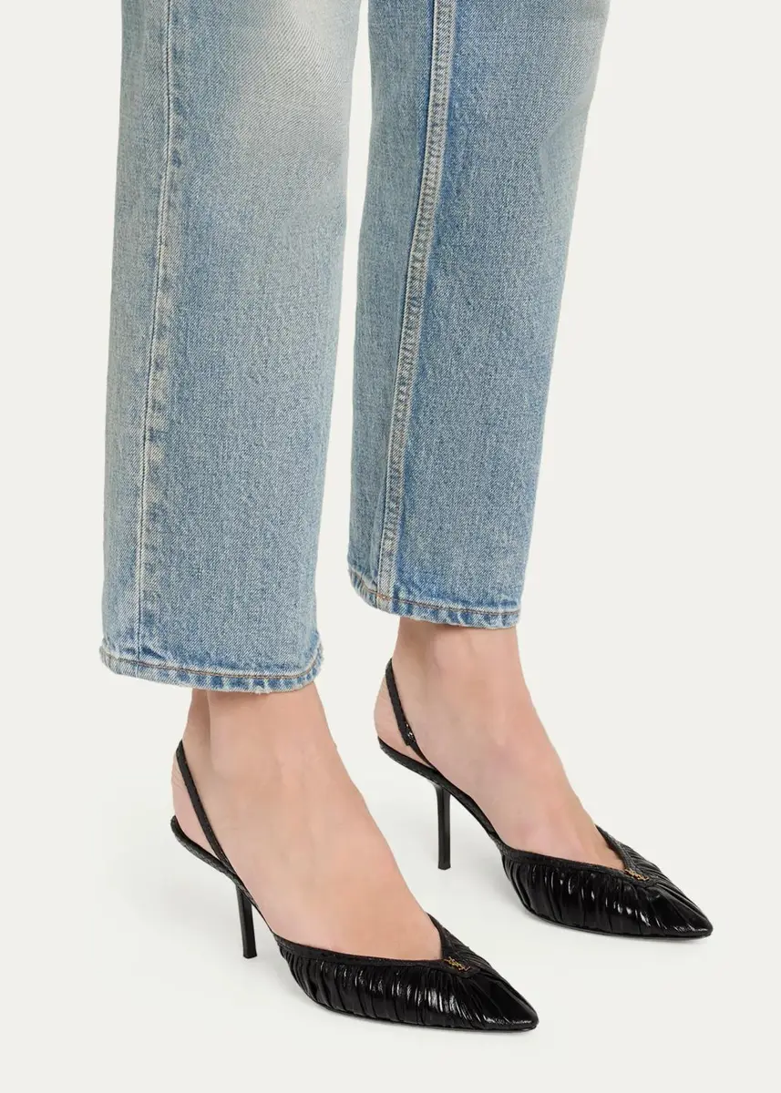 Saint Laurent 60mm YSL Ruched Leather Slingback Pumps | Thumbnail 2 Saint Laurent 60mm YSL Ruched Leather Slingback Pumps | Thumbnail 2