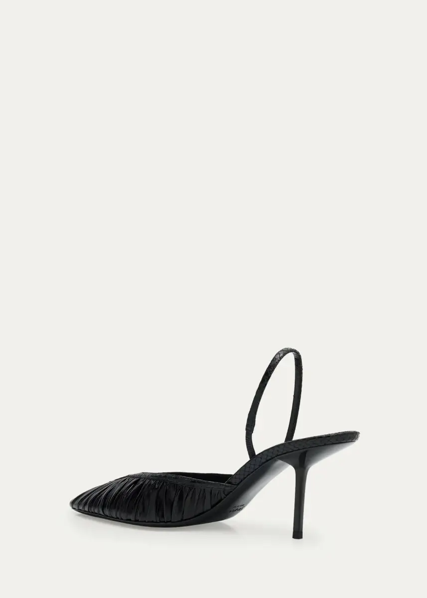 Saint Laurent 60mm YSL Ruched Leather Slingback Pumps | Thumbnail 4 Saint Laurent 60mm YSL Ruched Leather Slingback Pumps | Thumbnail 4