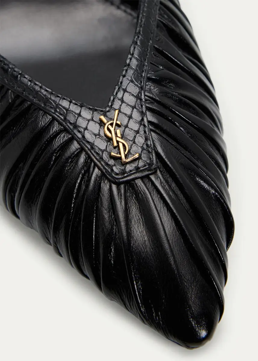 Saint Laurent 60mm YSL Ruched Leather Slingback Pumps | Thumbnail 5 Saint Laurent 60mm YSL Ruched Leather Slingback Pumps | Thumbnail 5