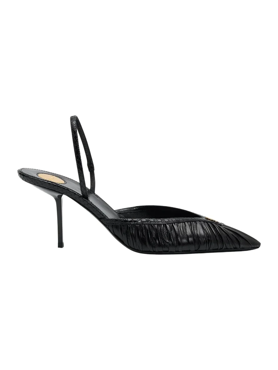 60mm YSL Ruched Leather Slingback Pumps 60mm YSL Ruched Leather Slingback Pumps