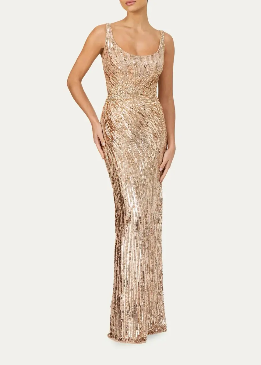 Jenny Packham Solaris Sequined Sleeveless Column Gown | Thumbnail 2