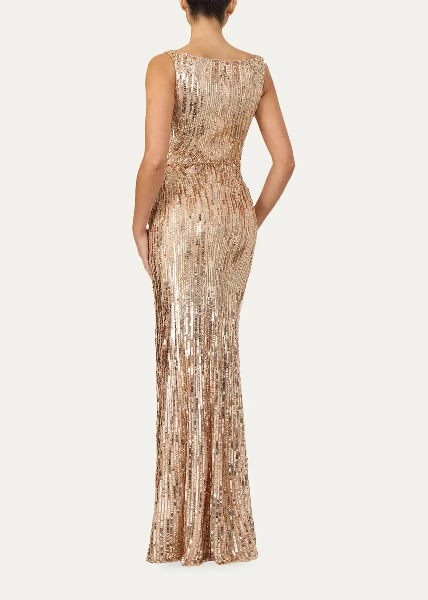 Jenny Packham Solaris Sequined Sleeveless Column Gown | Thumbnail 3