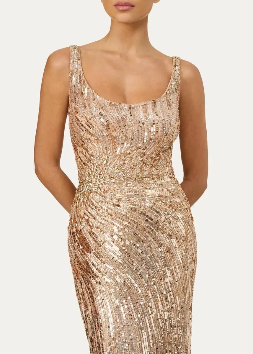 Jenny Packham Solaris Sequined Sleeveless Column Gown | Thumbnail 4
