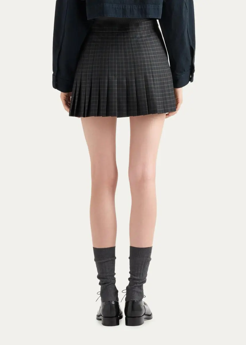 Prada Check Pleated Buckle Wrap Mini Skirt | Thumbnail 3