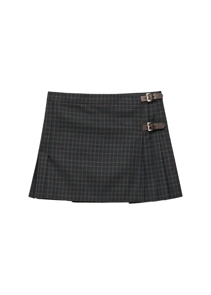 Check Pleated Buckle Wrap Mini Skirt Check Pleated Buckle Wrap Mini Skirt