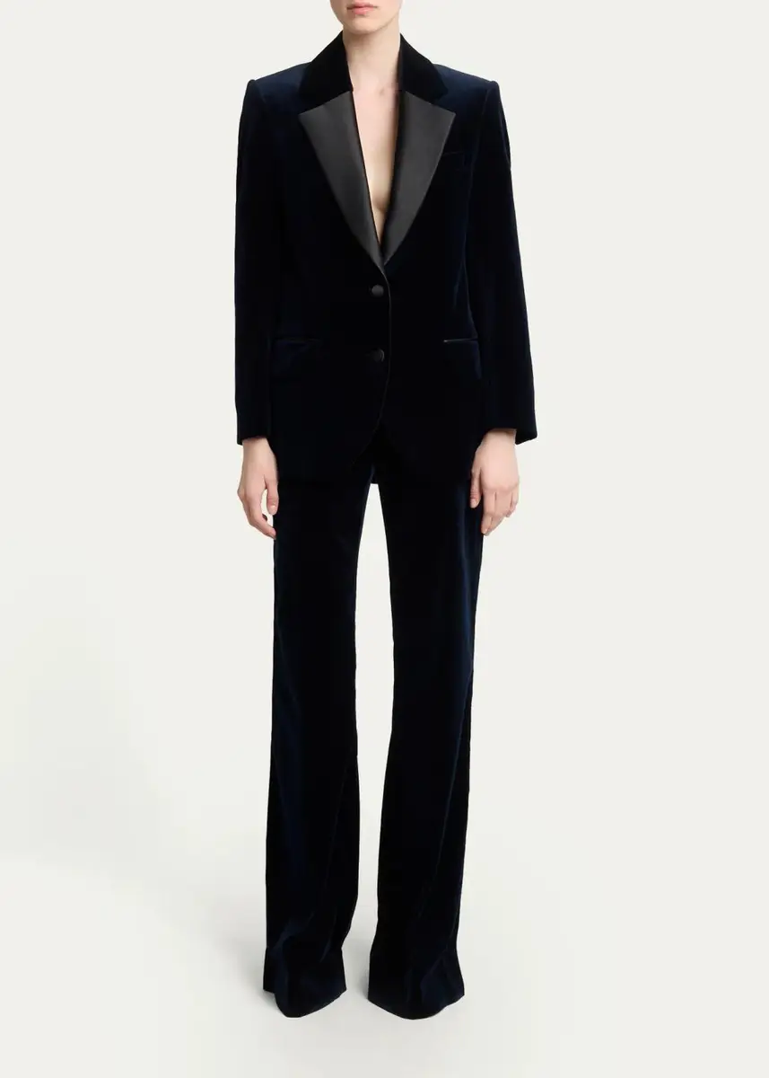 Victoria Beckham Satin Lapels Single-Breasted Velvet Jacket | Thumbnail 2 Victoria Beckham Satin Lapels Single-Breasted Velvet Jacket | Thumbnail 2