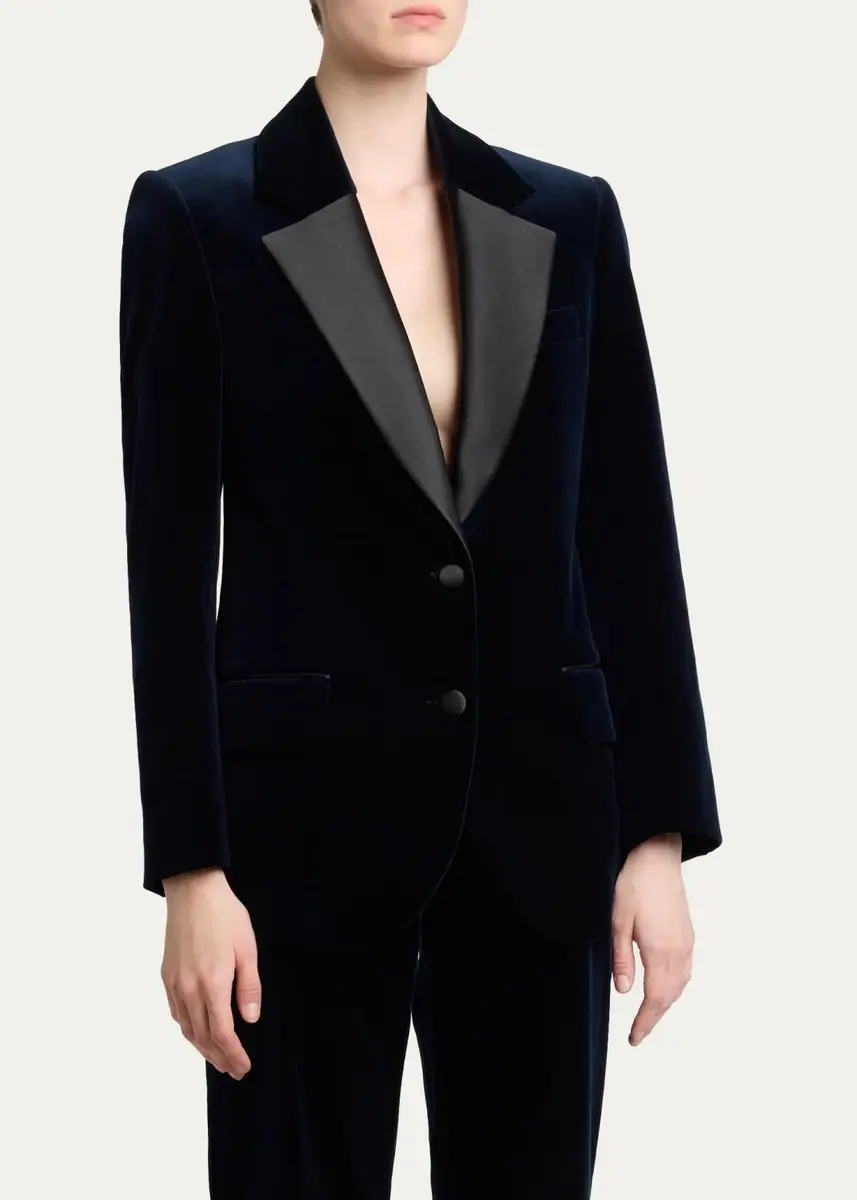 Victoria Beckham Satin Lapels Single-Breasted Velvet Jacket | Thumbnail 4 Victoria Beckham Satin Lapels Single-Breasted Velvet Jacket | Thumbnail 4