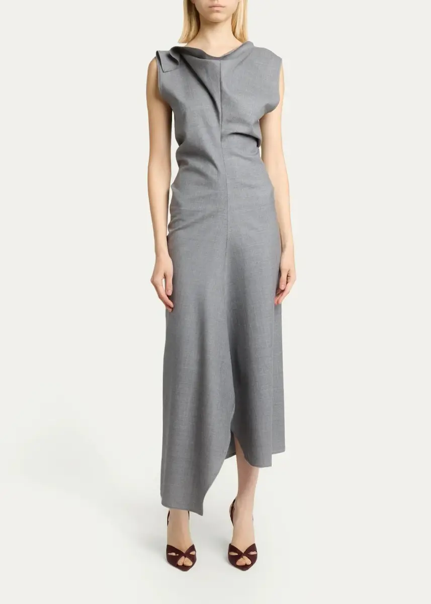 Victoria Beckham Draped Virgin Wool Midi Dress | Thumbnail 2 Victoria Beckham Draped Virgin Wool Midi Dress | Thumbnail 2
