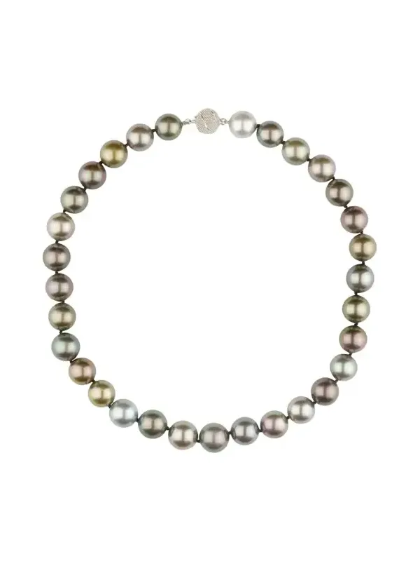 Paul Morelli 18K White Gold Grey Tahitian Pearl Necklace with Diamond Clasp