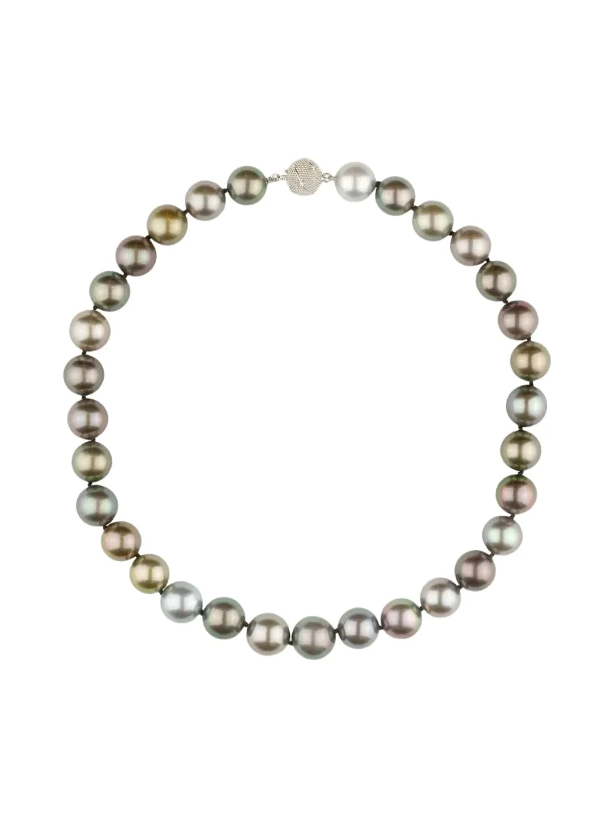 Paul Morelli 18K White Gold Grey Tahitian Pearl Necklace with Diamond Clasp