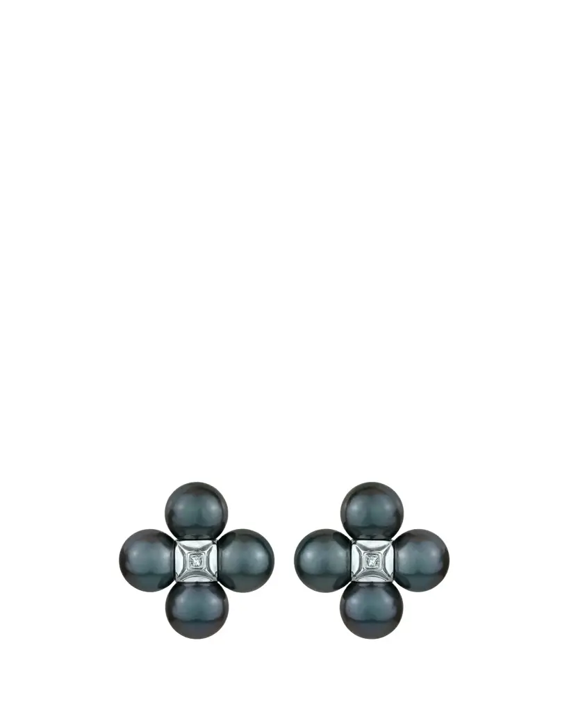 Paul Morelli 18K White Gold Tahitian Pearl and Diamond Sequence Earrings