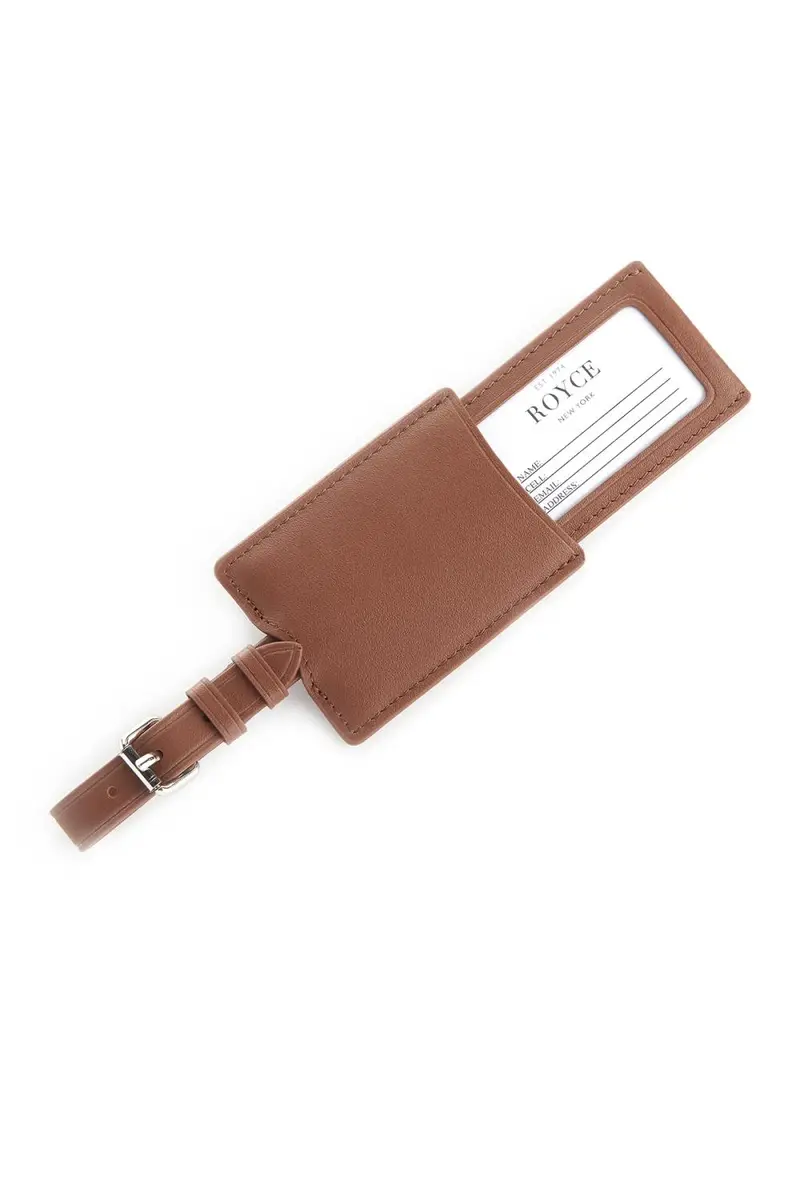 Royce New York Monogrammed Leather Retractable Luggage Tag, Personalized | Thumbnail 3