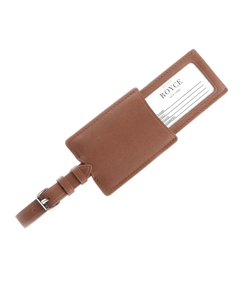 Royce New York Monogrammed Leather Retractable Luggage Tag, Personalized
